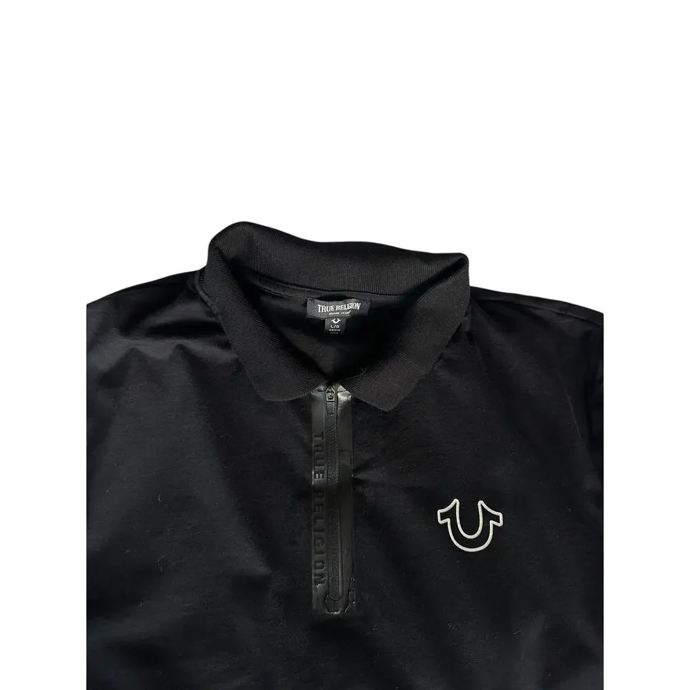 True Religion Black Quarter Zip Polo Shirt Large